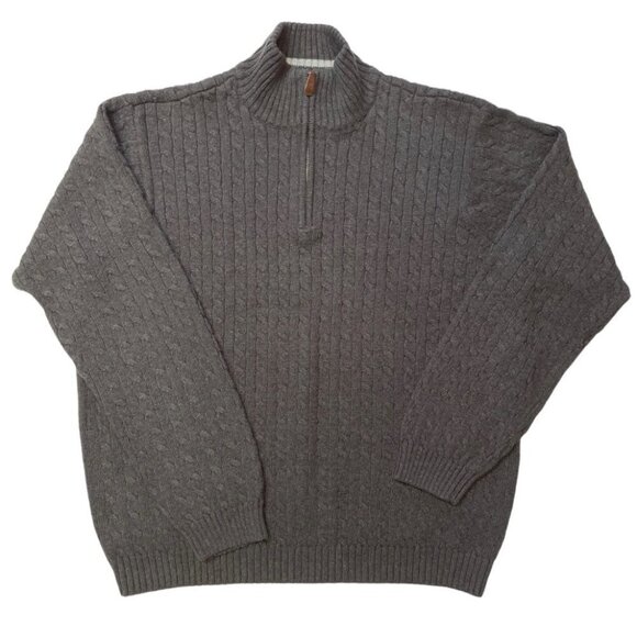 IZOD Men's Charcoal Heavyweight Cable Knit Sweater Size XL 1/4 Zip 💯 Cotton EUC - Picture 1 of 13